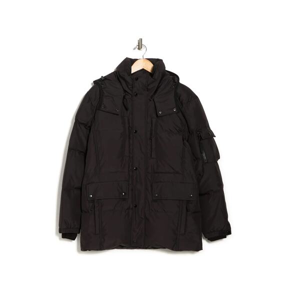 S13 New York Voyager Men's Insulated Down Filled Black Hooded Jacket Coat M NWT - Picture 1 of 12